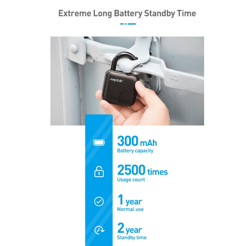 ANYTEK Intelligent Fingerprint Padlock – Waterproof Zinc Alloy Smart Lock