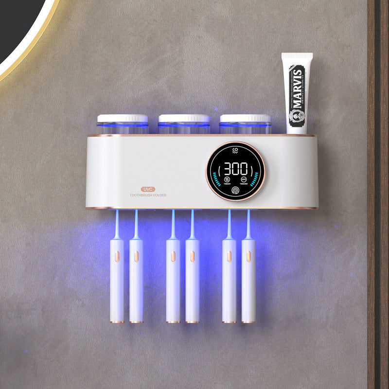 Smart Toothbrush Holder with UV Sterilizer & Drying – No Drilling