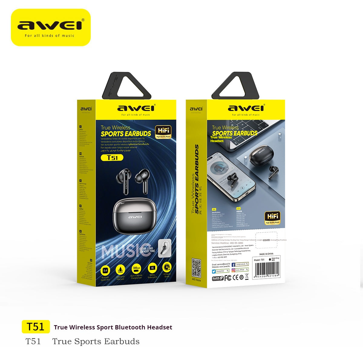 AWEI True Wireless Bluetooth Earphones – Sport Fit, Deep Bass, Touch Control, Waterproof