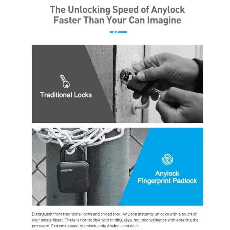 ANYTEK Intelligent Fingerprint Padlock – Waterproof Zinc Alloy Smart Lock
